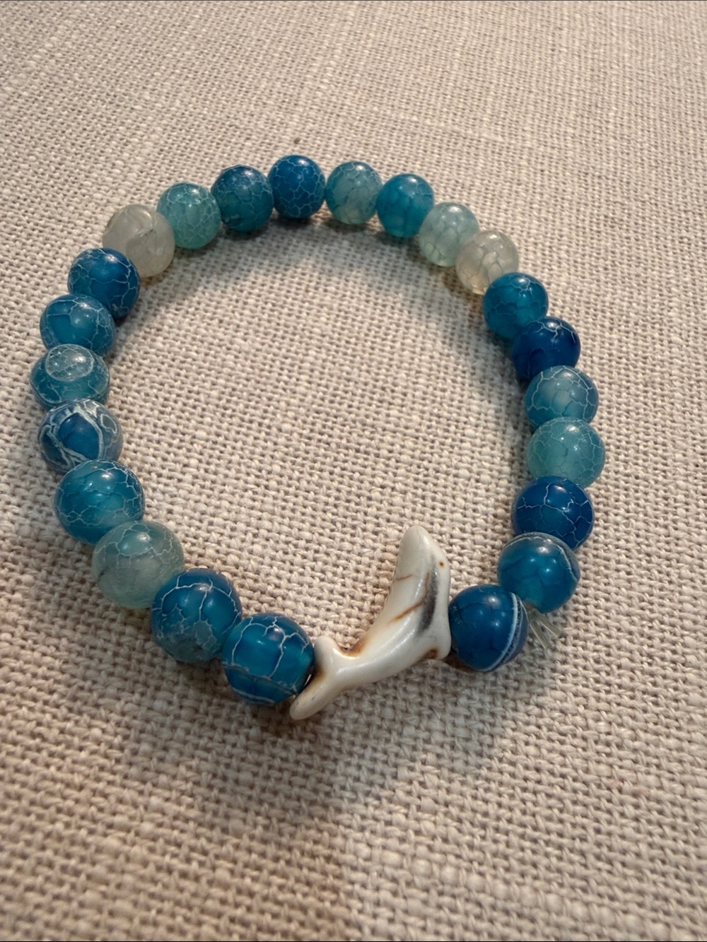 Blue Agate Beaded Stretch Bracelet with Dolphin Accent